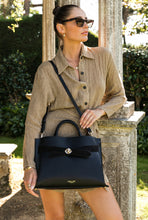 Load image into Gallery viewer, Clementine Black Molten Turnlock Belted Tote
