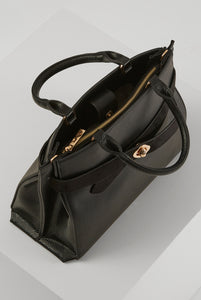 Clementine Black Molten Turnlock Belted Tote