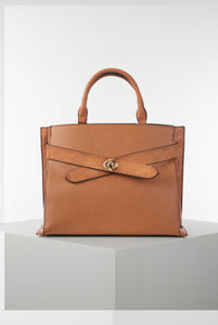 Clementine Camel Molten Turnlock Belted Tote