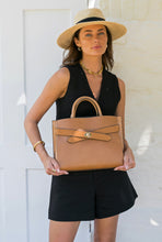 Load image into Gallery viewer, Clementine Camel Molten Turnlock Belted Tote
