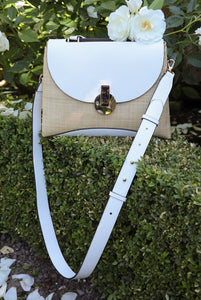 Orla Raffia/White Top Handle Molten Resin Clasp Bag