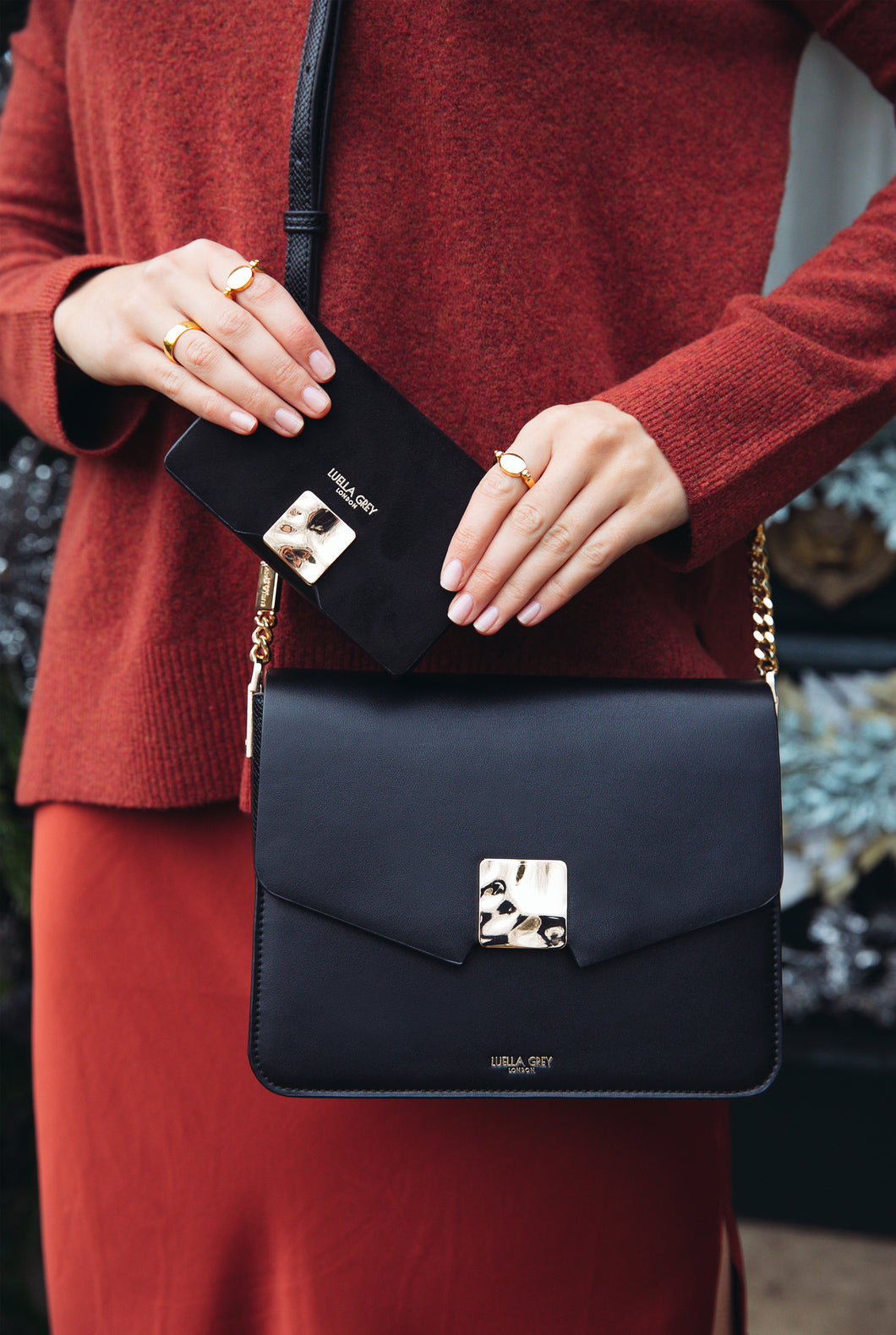 Vivienne Black Molten Square Crossbody Bag